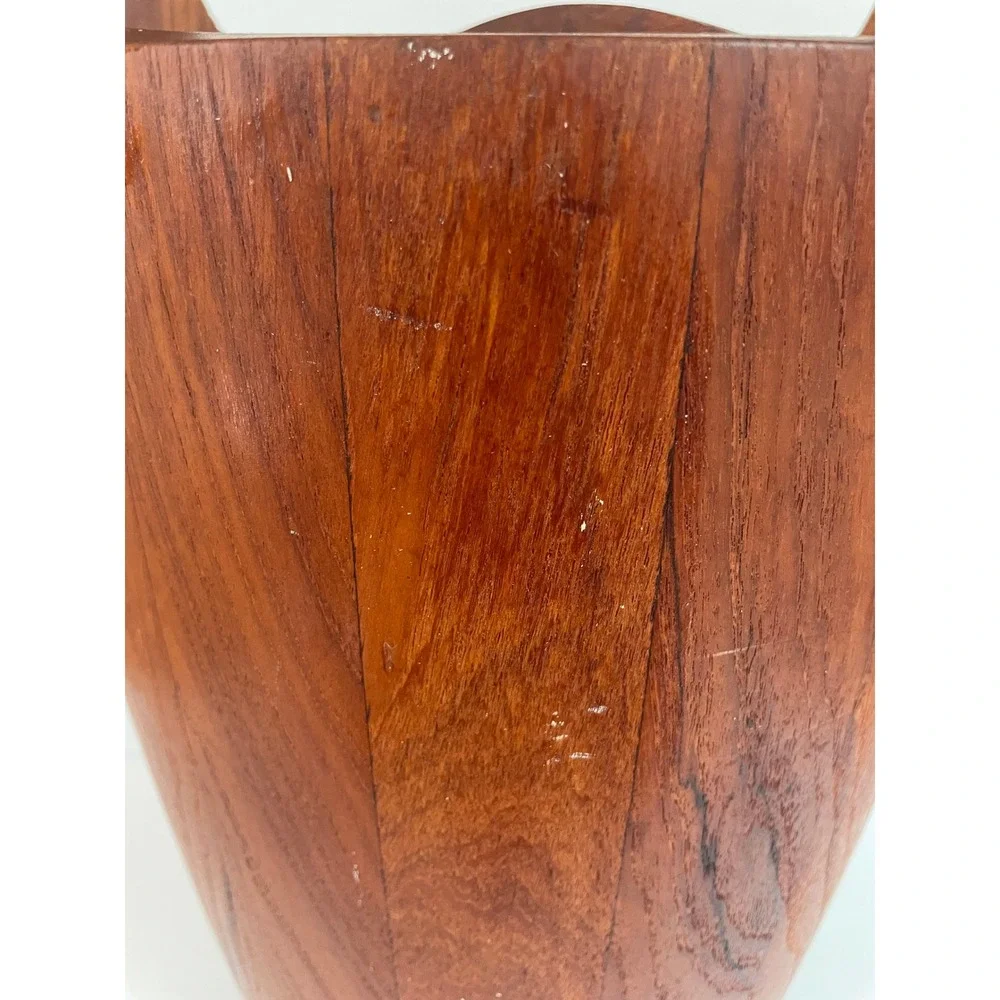 Vintage MCM Teak Wood Ice Bucket with Orange Liner Mid Century Modern Barware